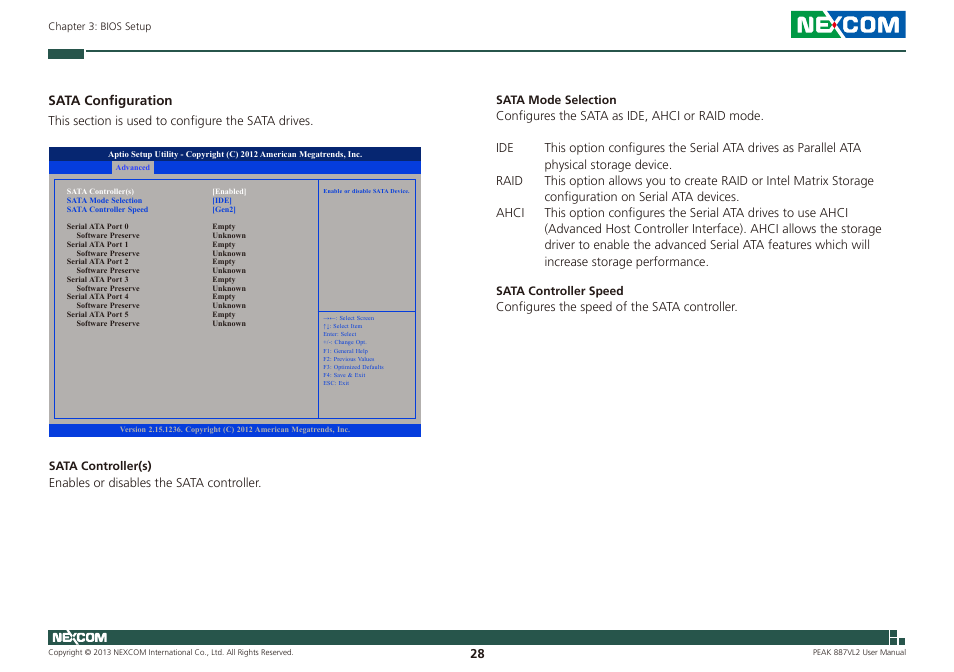 Sata configuration | NEXCOM PEAK 887VL2 User Manual | Page 42 / 53