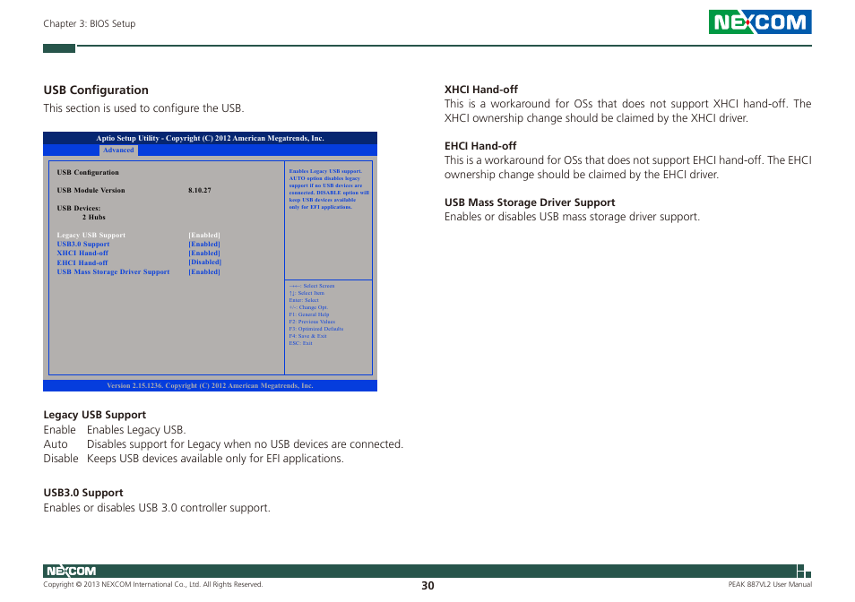 Usb configuration | NEXCOM PEAK 887VL2 User Manual | Page 44 / 53