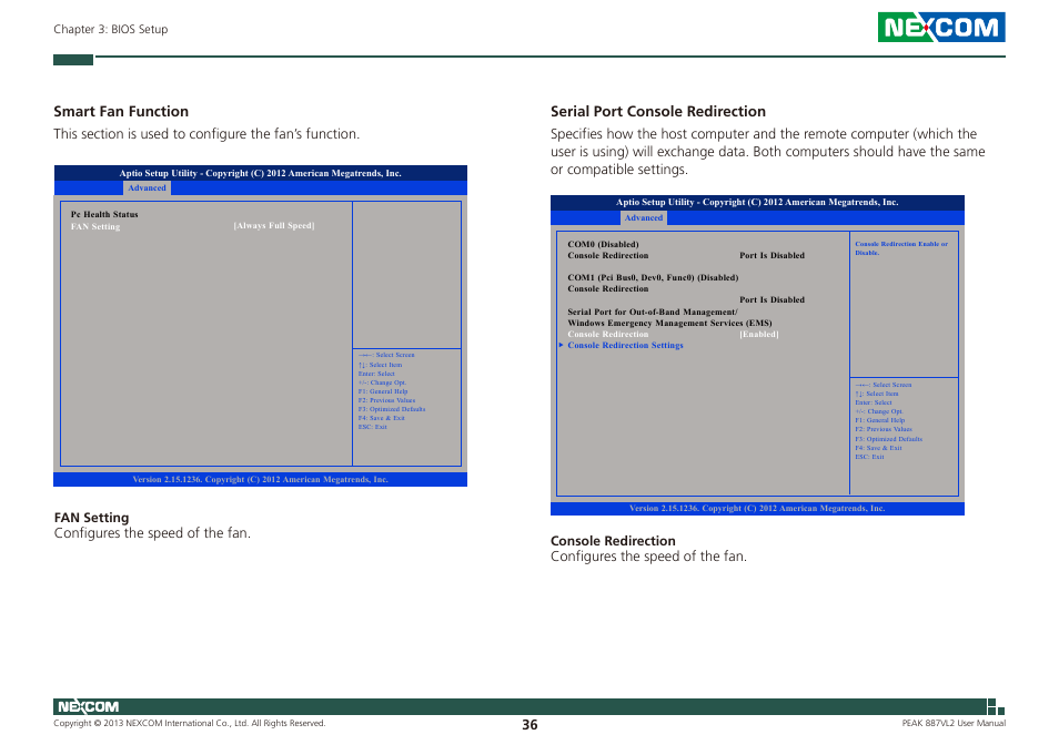 Smart fan function, Serial port console redirection | NEXCOM PEAK 887VL2 User Manual | Page 50 / 53