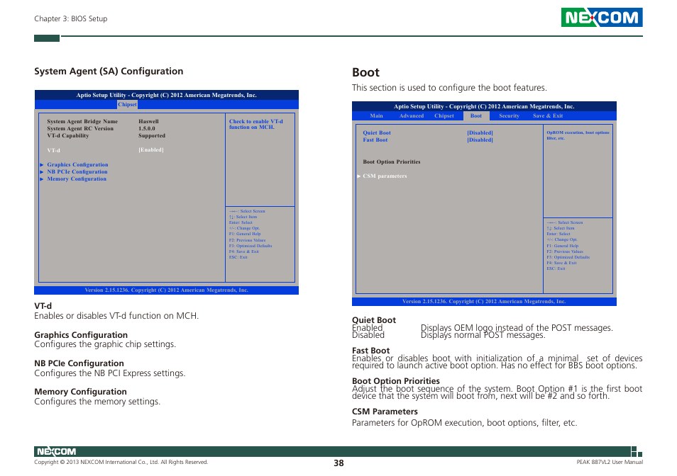 Boot, System agent (sa) configuration | NEXCOM PEAK 887VL2 User Manual | Page 52 / 53