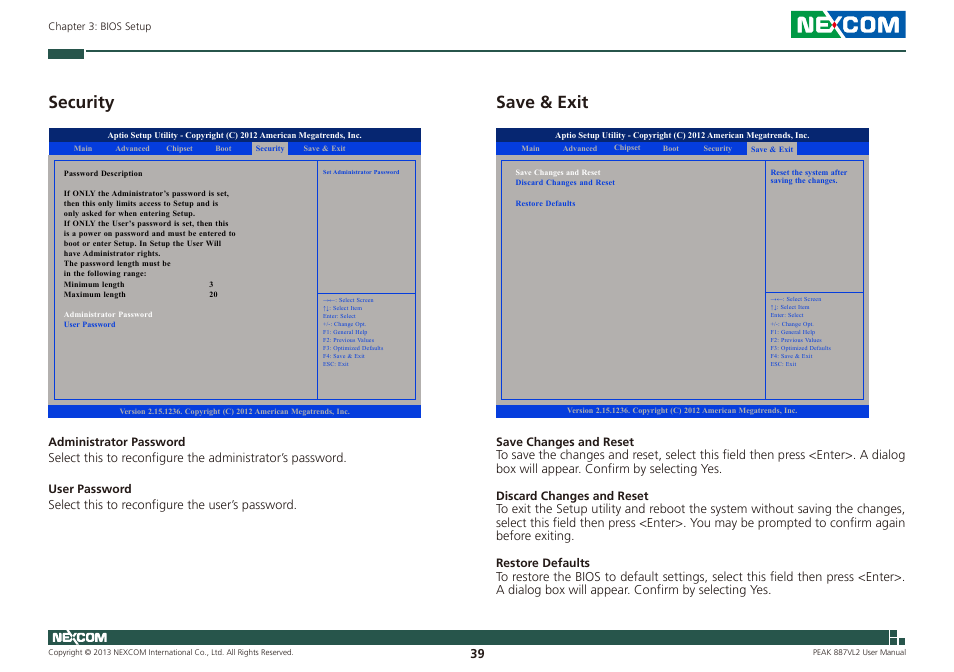 Security save & exit, Security, Save & exit | NEXCOM PEAK 887VL2 User Manual | Page 53 / 53