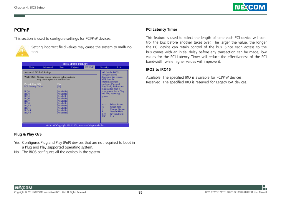 Pcipnp | NEXCOM APPC 1220T User Manual | Page 100 / 110