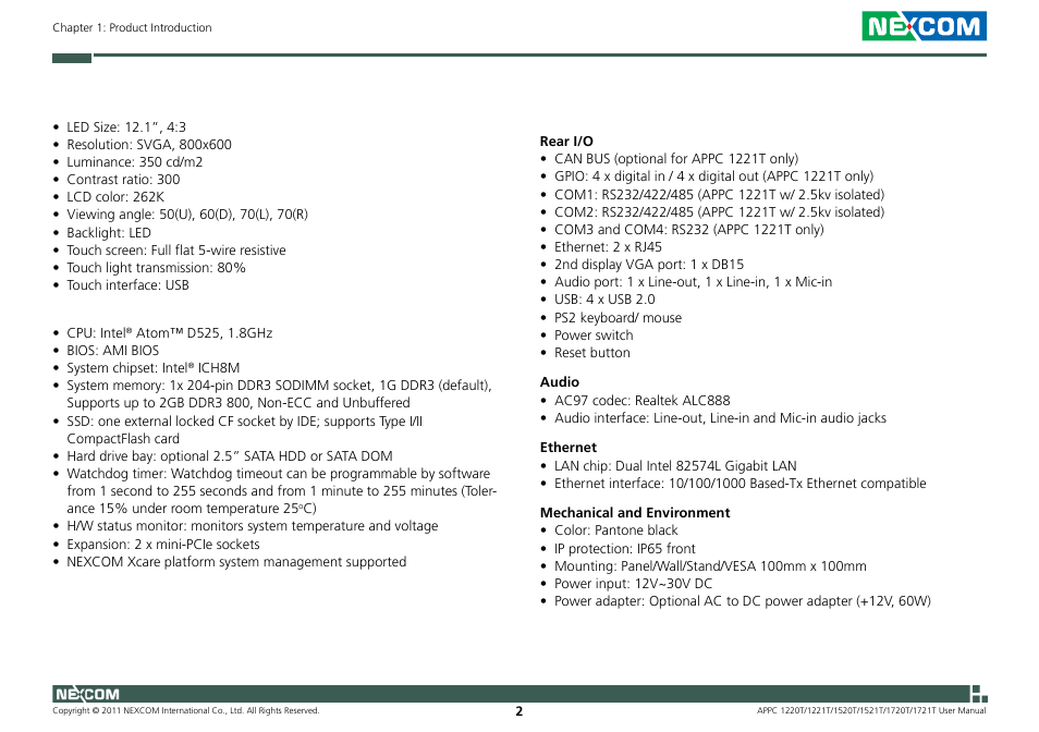 NEXCOM APPC 1220T User Manual | Page 17 / 110