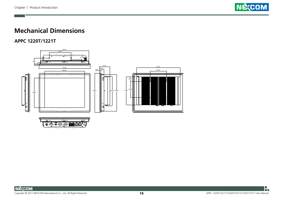 Mechanical dimensions | NEXCOM APPC 1220T User Manual | Page 29 / 110