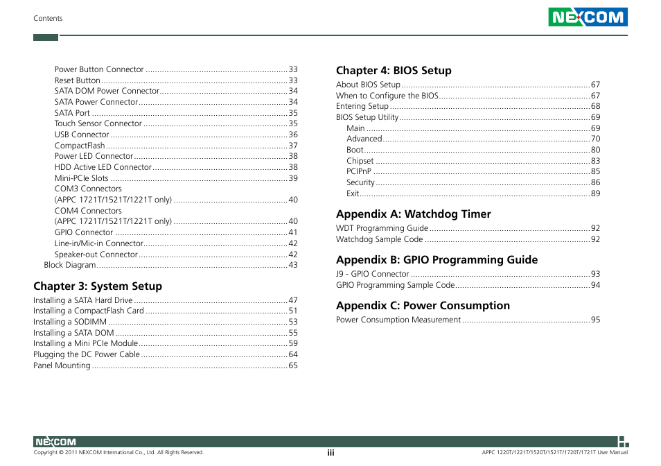 NEXCOM APPC 1220T User Manual | Page 3 / 110