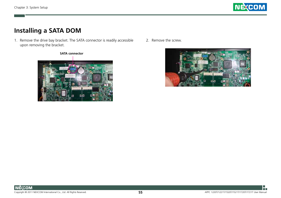 Installing a sata dom | NEXCOM APPC 1220T User Manual | Page 70 / 110