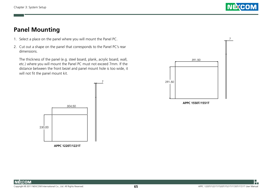 Panel mounting | NEXCOM APPC 1220T User Manual | Page 80 / 110