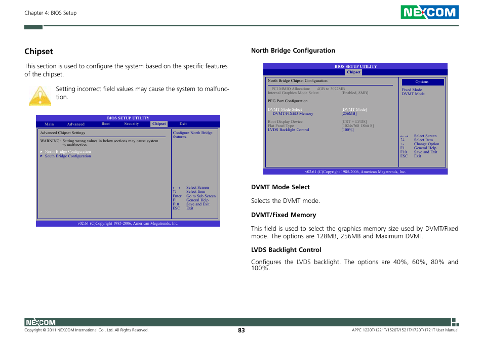 Chipset, North bridge configuration | NEXCOM APPC 1220T User Manual | Page 98 / 110