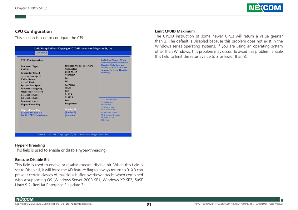 Cpu configuration | NEXCOM APPC 1230T User Manual | Page 107 / 130