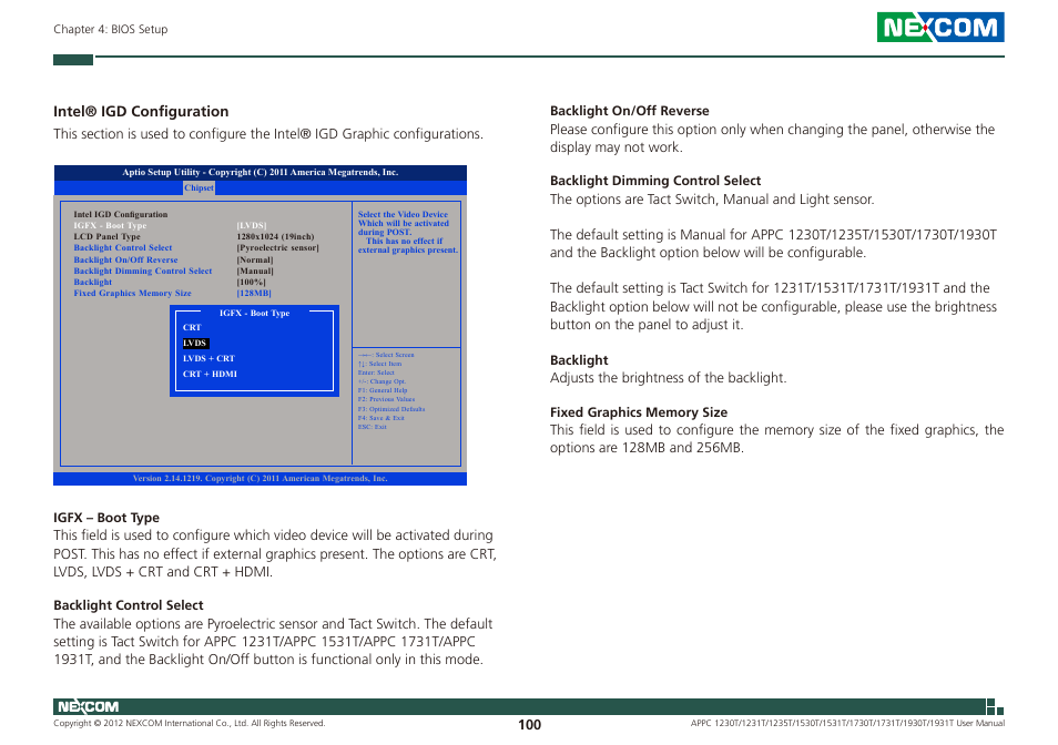 Intel® igd configuration | NEXCOM APPC 1230T User Manual | Page 116 / 130