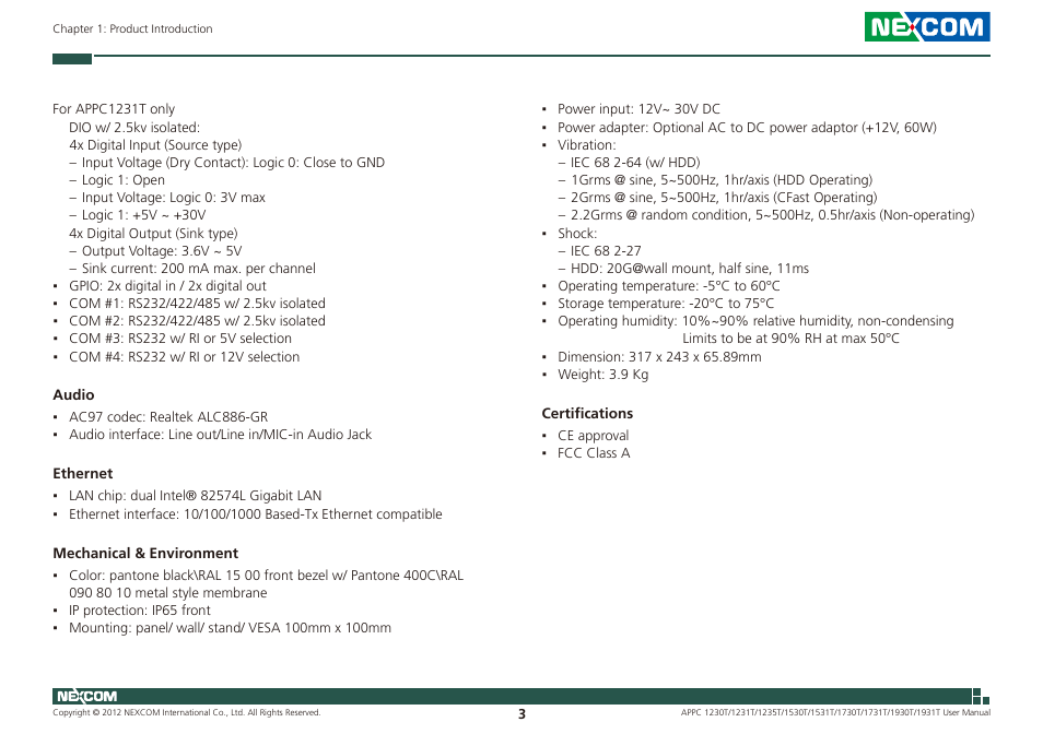 NEXCOM APPC 1230T User Manual | Page 19 / 130