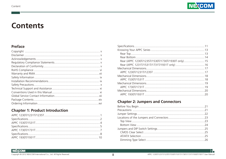 NEXCOM APPC 1230T User Manual | Page 2 / 130