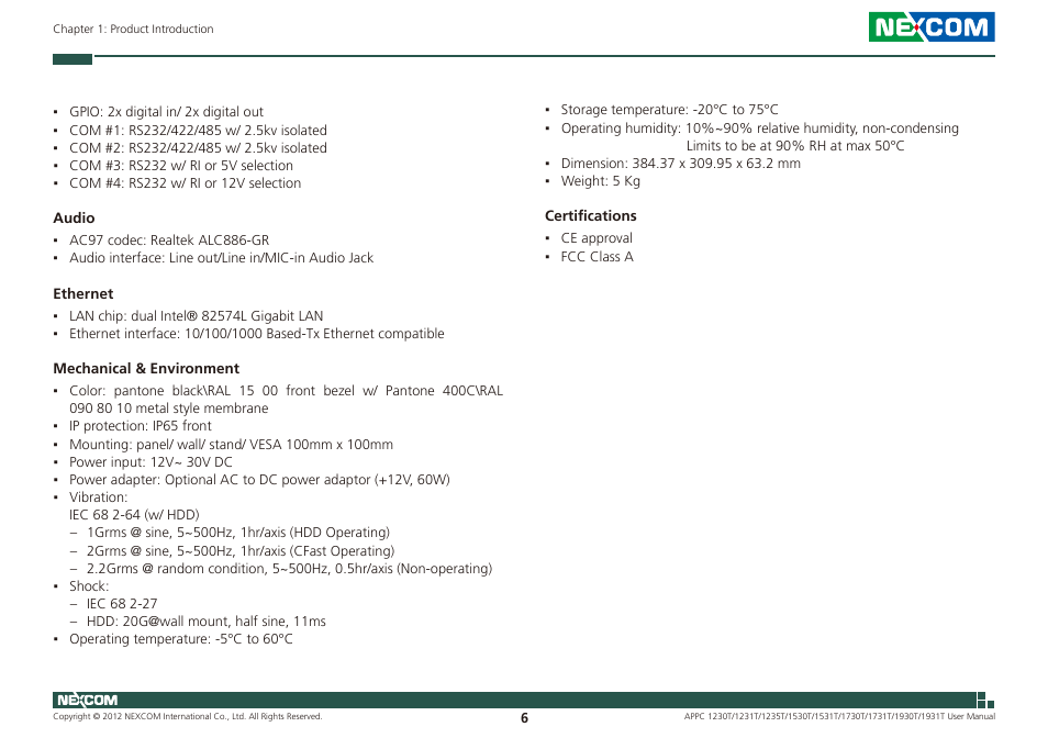 NEXCOM APPC 1230T User Manual | Page 22 / 130