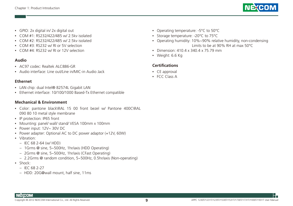 NEXCOM APPC 1230T User Manual | Page 25 / 130