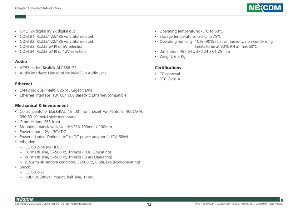 NEXCOM APPC 1230T User Manual | Page 28 / 130