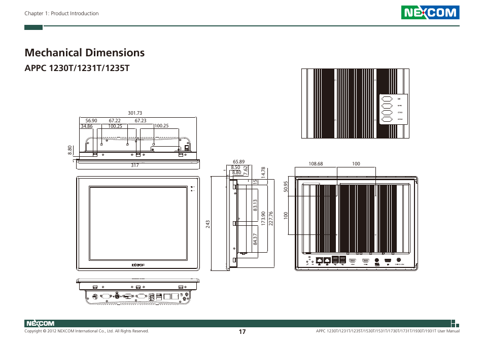 Mechanical dimensions | NEXCOM APPC 1230T User Manual | Page 33 / 130