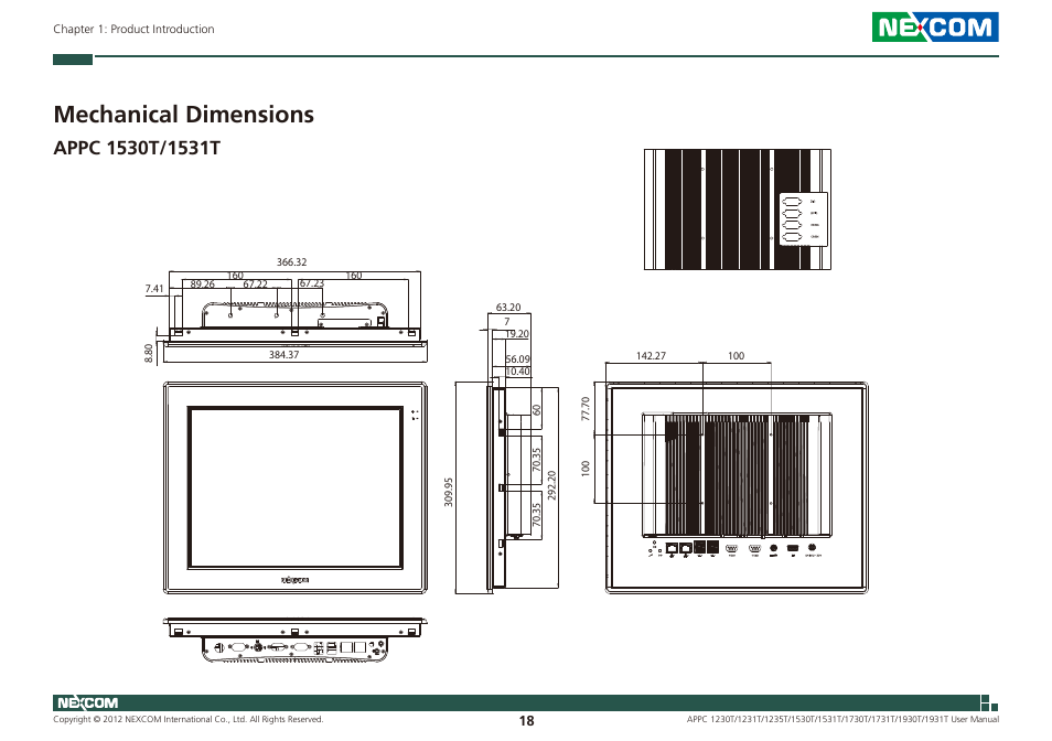 Mechanical dimensions | NEXCOM APPC 1230T User Manual | Page 34 / 130