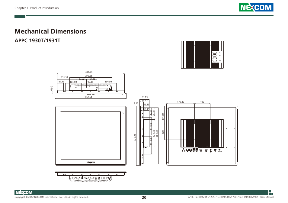 Mechanical dimensions | NEXCOM APPC 1230T User Manual | Page 36 / 130