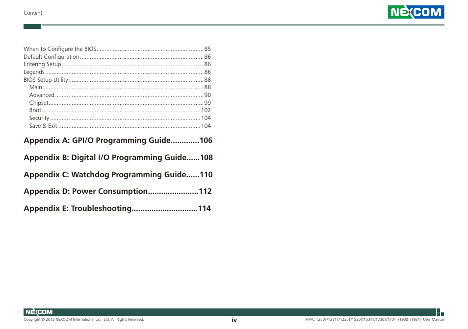 NEXCOM APPC 1230T User Manual | Page 4 / 130