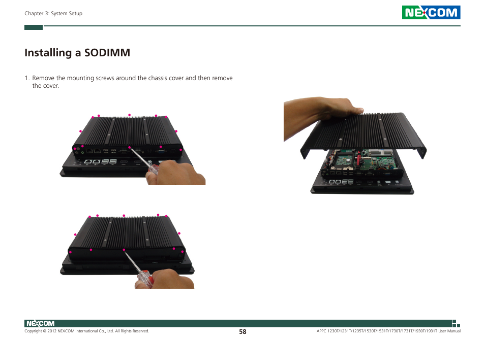 Installing a sodimm | NEXCOM APPC 1230T User Manual | Page 74 / 130