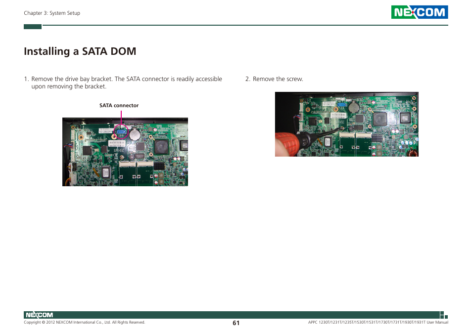 Installing a sata dom | NEXCOM APPC 1230T User Manual | Page 77 / 130