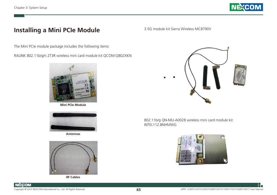 Installing a mini pcie module | NEXCOM APPC 1230T User Manual | Page 81 / 130