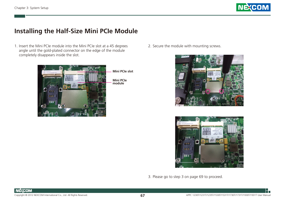 Installing the half-size mini pcie module | NEXCOM APPC 1230T User Manual | Page 83 / 130