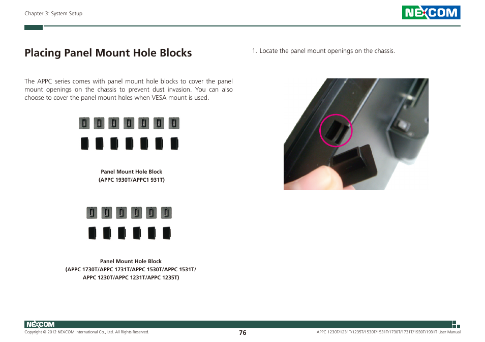 Placing panel mount hole blocks | NEXCOM APPC 1230T User Manual | Page 92 / 130