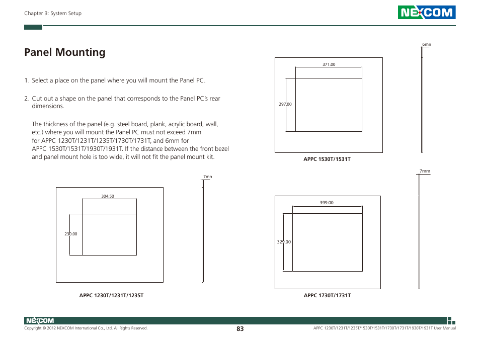 Panel mounting | NEXCOM APPC 1230T User Manual | Page 99 / 130