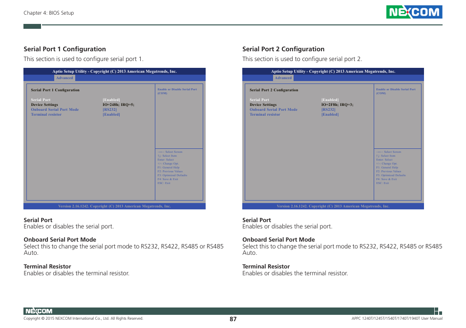 Serial port 1 configuration, Serial port 2 configuration | NEXCOM APPC 1240T User Manual | Page 103 / 116