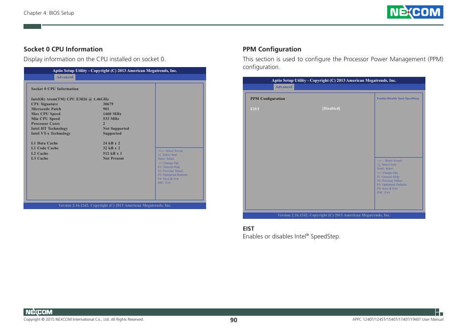 Socket 0 cpu information, Ppm configuration, Speedstep | NEXCOM APPC 1240T User Manual | Page 106 / 116