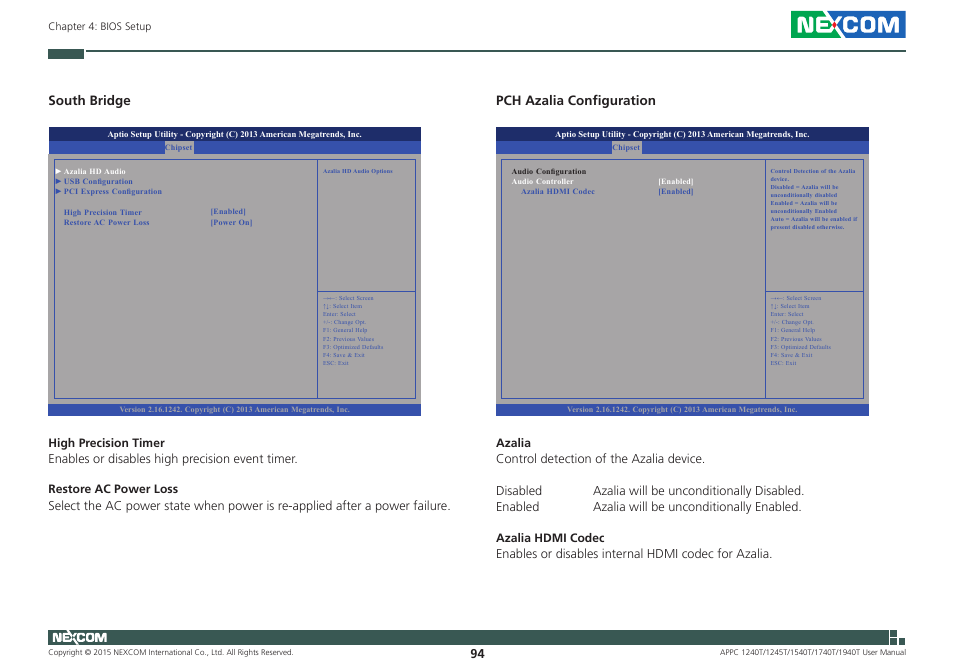 South bridge, Pch azalia configuration | NEXCOM APPC 1240T User Manual | Page 110 / 116