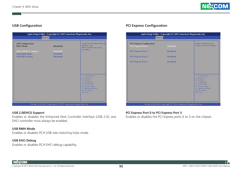 Usb configuration, Pci express configuration | NEXCOM APPC 1240T User Manual | Page 111 / 116