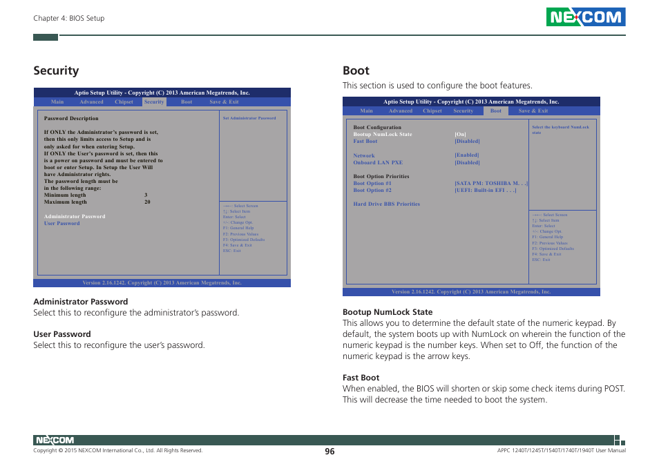 Security, Boot, Security boot | NEXCOM APPC 1240T User Manual | Page 112 / 116