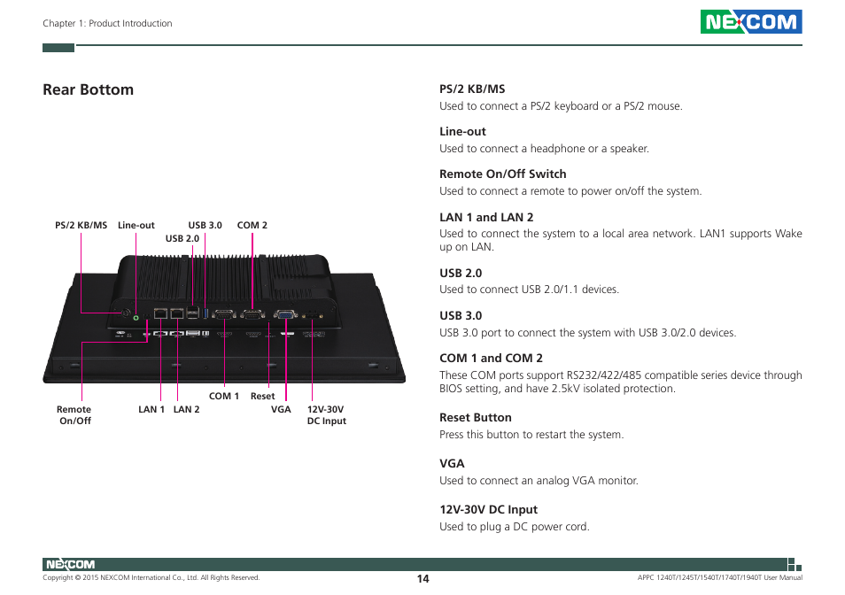 Rear bottom | NEXCOM APPC 1240T User Manual | Page 30 / 116