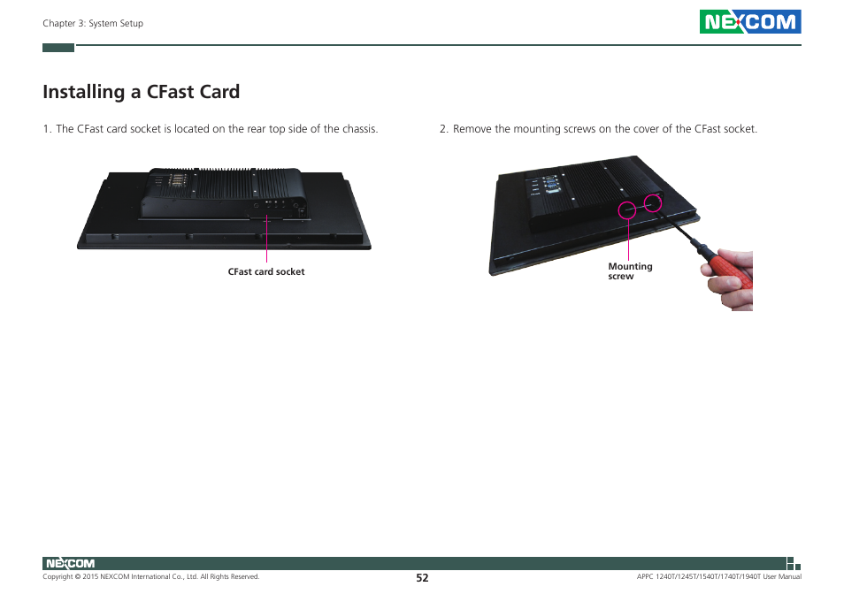 Installing a cfast card | NEXCOM APPC 1240T User Manual | Page 68 / 116