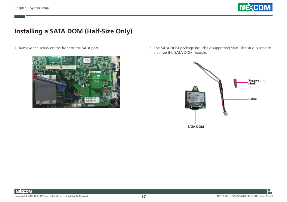 Installing a sata dom (half-size only) | NEXCOM APPC 1240T User Manual | Page 73 / 116