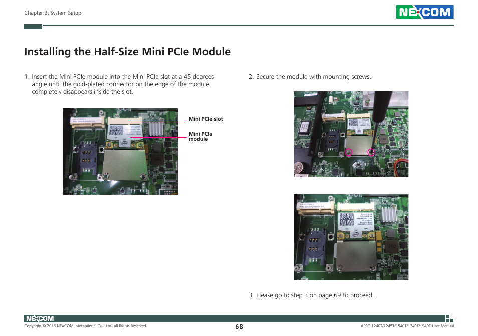 Installing the half-size mini pcie module | NEXCOM APPC 1240T User Manual | Page 84 / 116