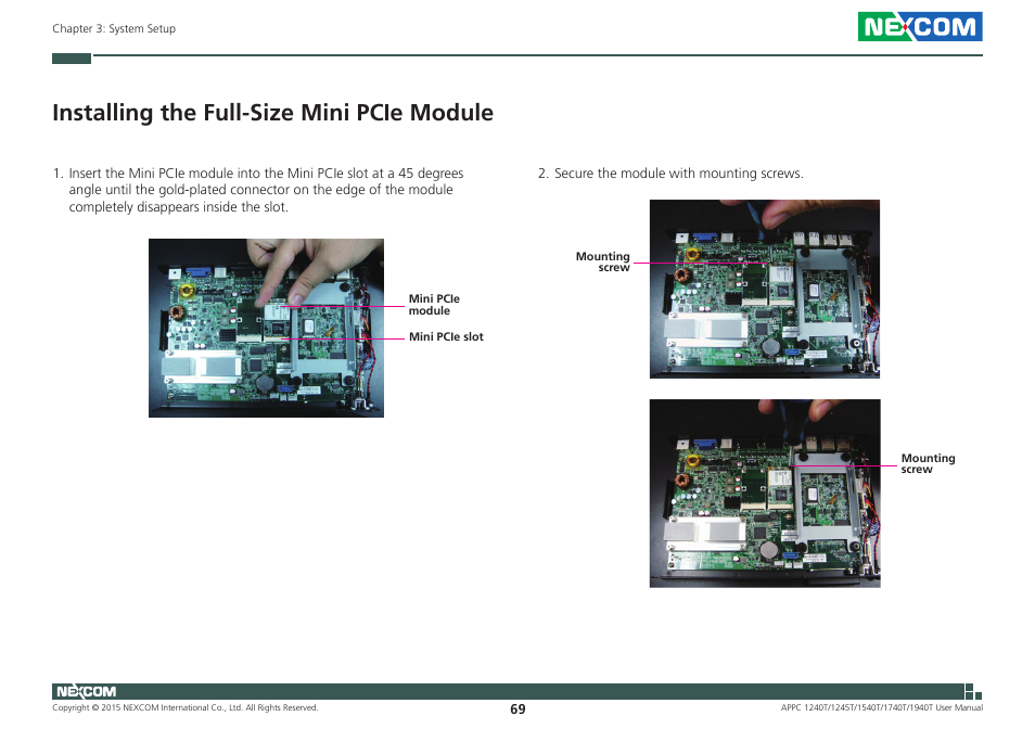 Installing the full-size mini pcie module | NEXCOM APPC 1240T User Manual | Page 85 / 116