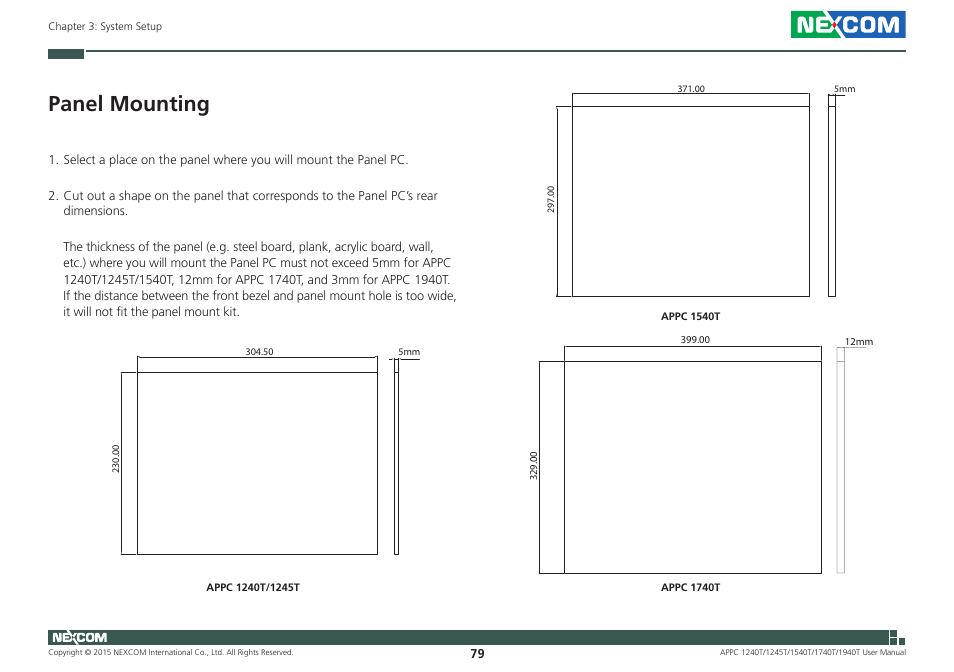 Panel mounting | NEXCOM APPC 1240T User Manual | Page 95 / 116