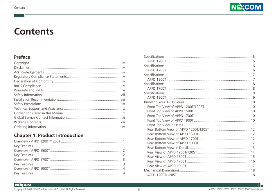 NEXCOM APPD 1200T User Manual | Page 2 / 67