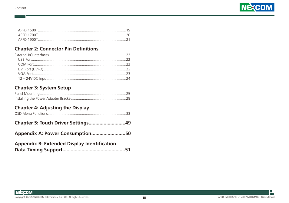 NEXCOM APPD 1200T User Manual | Page 3 / 67