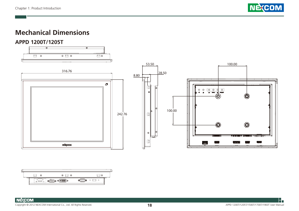 Mechanical dimensions, Appd 1200t/1205t | NEXCOM APPD 1200T User Manual | Page 33 / 67