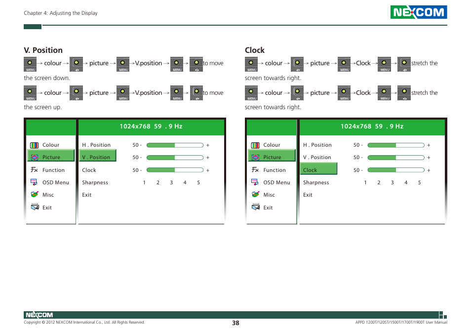 V. position, Clock | NEXCOM APPD 1200T User Manual | Page 53 / 67