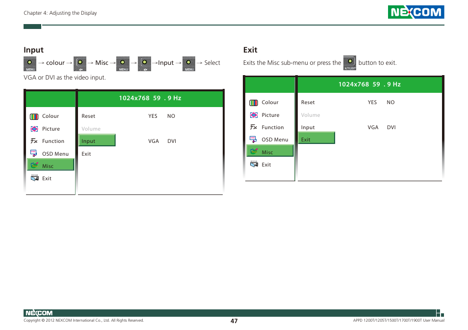 Input, Exit | NEXCOM APPD 1200T User Manual | Page 62 / 67