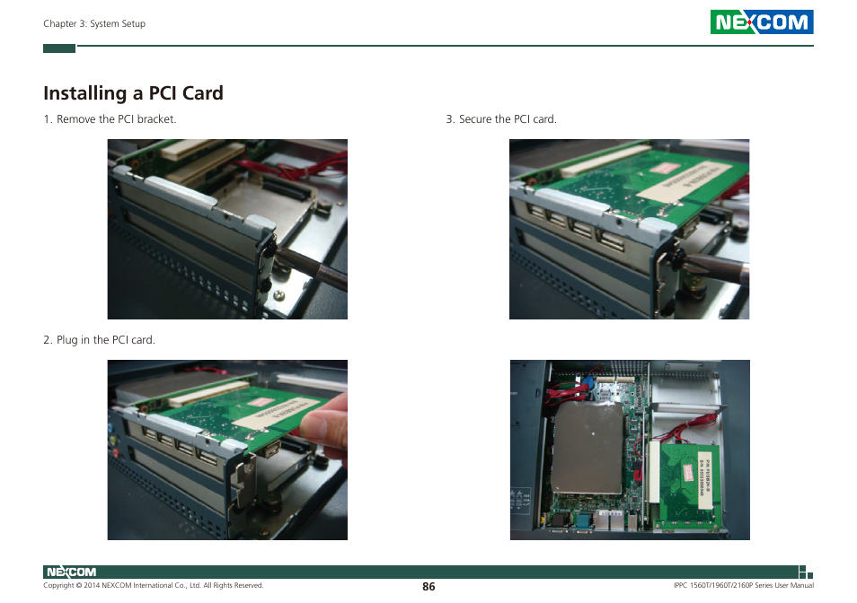 Installing a pci card | NEXCOM IPPC 1560T User Manual | Page 103 / 135