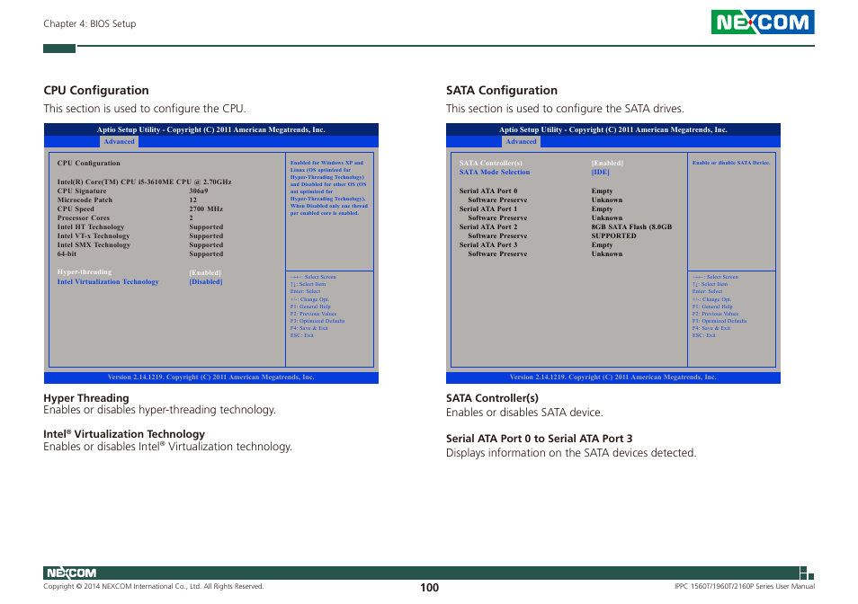 Cpu configuration, Sata configuration, Virtualization technology | NEXCOM IPPC 1560T User Manual | Page 117 / 135