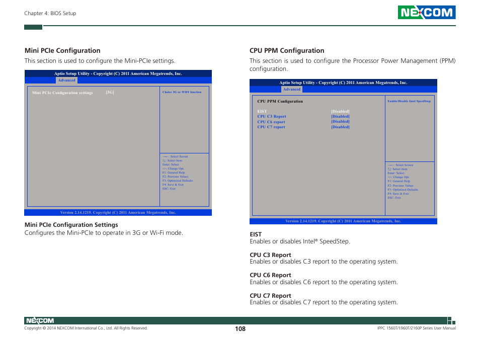 Mini pcie configuration, Cpu ppm configuration | NEXCOM IPPC 1560T User Manual | Page 125 / 135