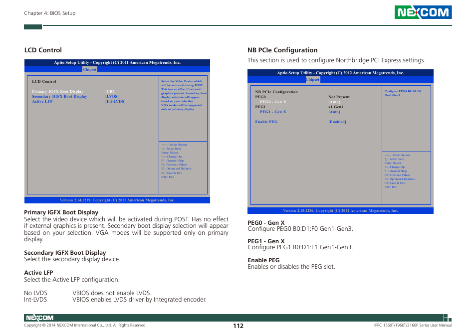 Lcd control, Nb pcie configuration | NEXCOM IPPC 1560T User Manual | Page 129 / 135
