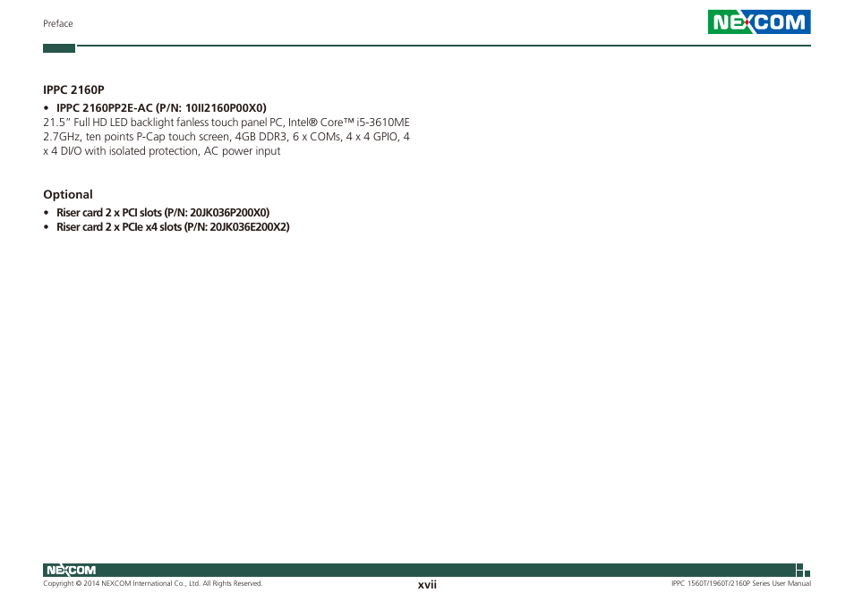 NEXCOM IPPC 1560T User Manual | Page 17 / 135